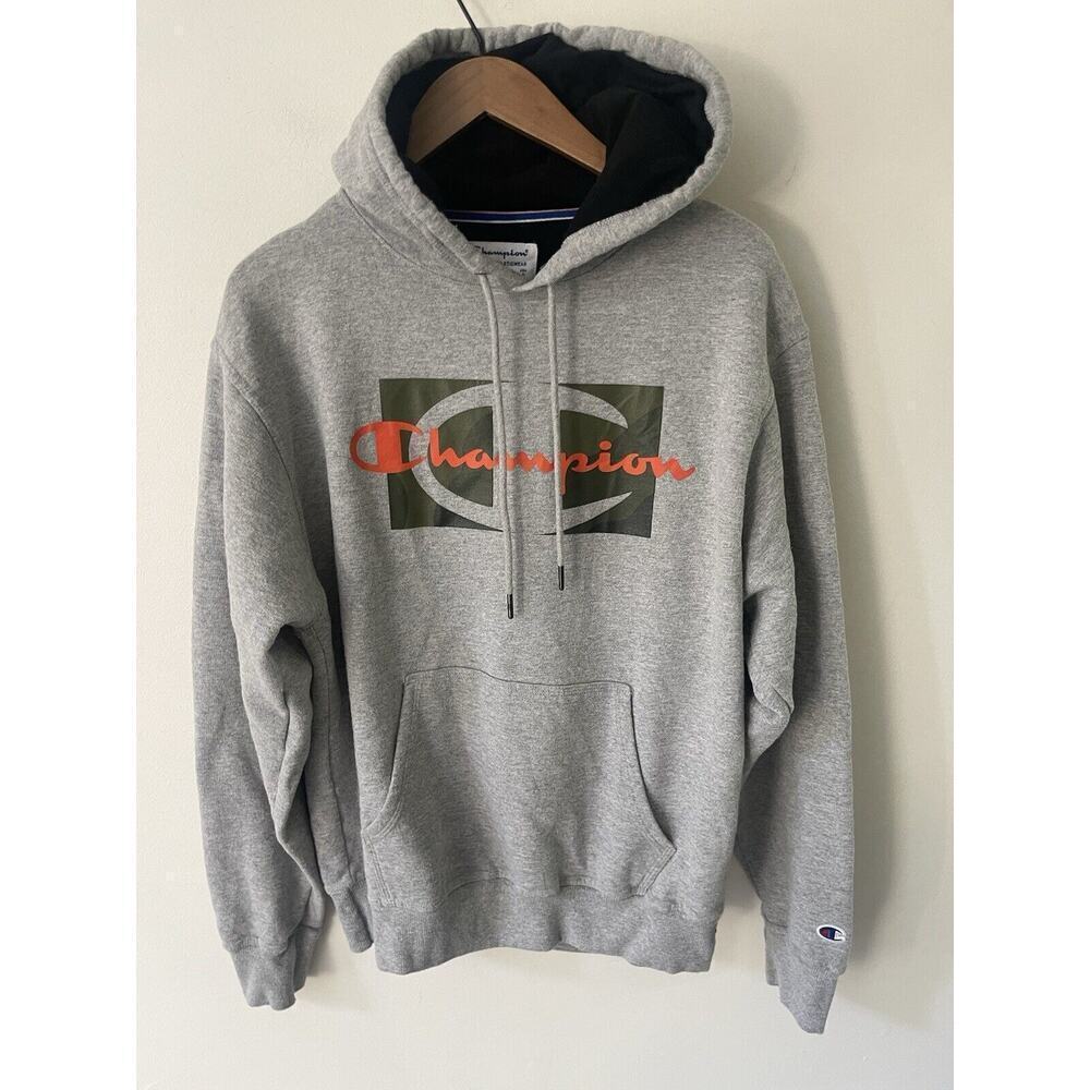 Champion Logo Size M Unisex Sweatshirt Hoodie Gray Long Sleeve Academia Casual